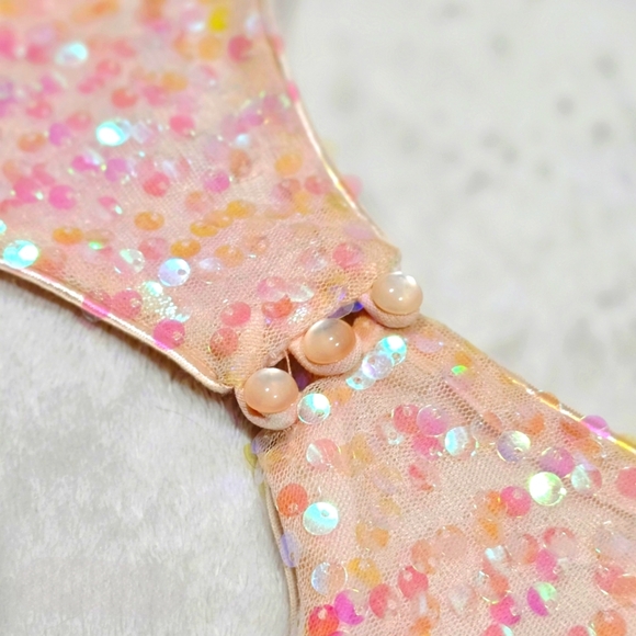 Charlotte Russe ✦ Pink Sequin Drop Waist Dress ✦ Open Back Furry Skirt M EUC - Picture 9 of 17